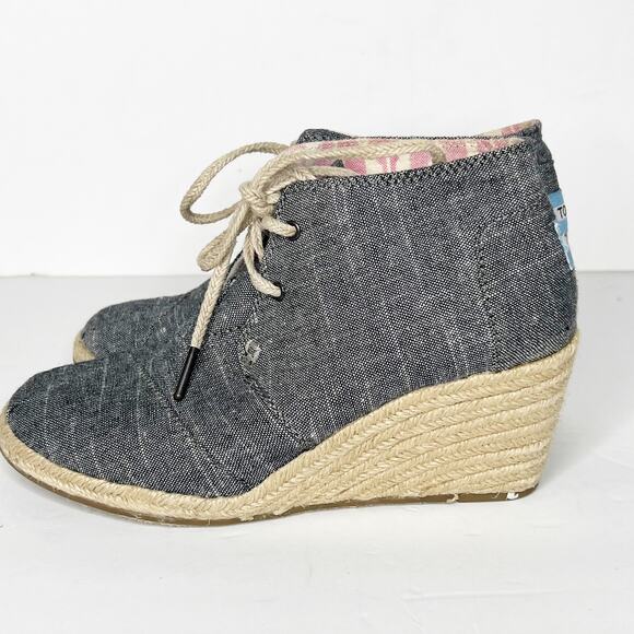TOMS Desert Chambray Wedge Chukka Bootie Lace-Up Espadrille Gray Size Womens 6 - Picture 8 of 13